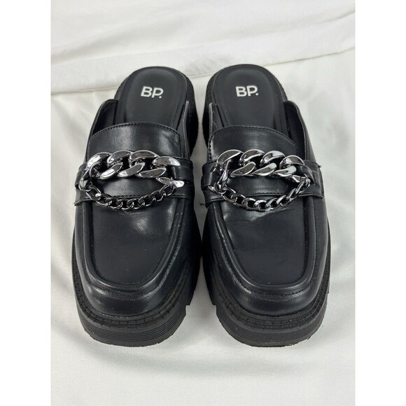 BP Tristan Flat Loafer Black 7.5 M Mule Slip On Chunky 90's Clogs Chain Lug Sole - Picture 11 of 11